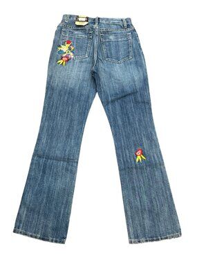 Vintage Lena Jean Embroidered Flare Jeans Womens Size 4 Denim With Floral Accent